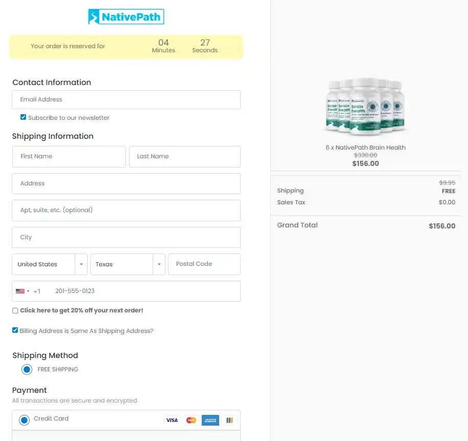 NativePath Brain Health Order Page